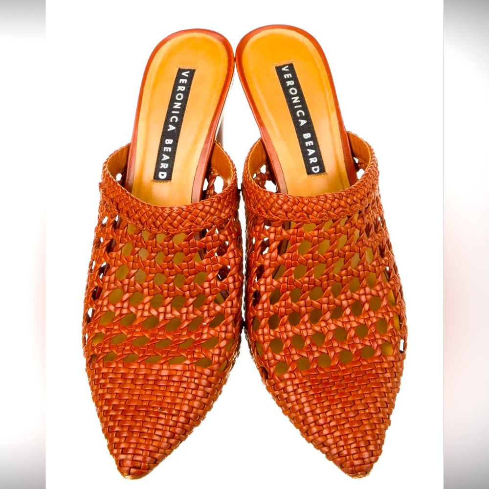 VERONICA BEARD Jacqlyn crocheted leather cone heel rustic red size 39.5